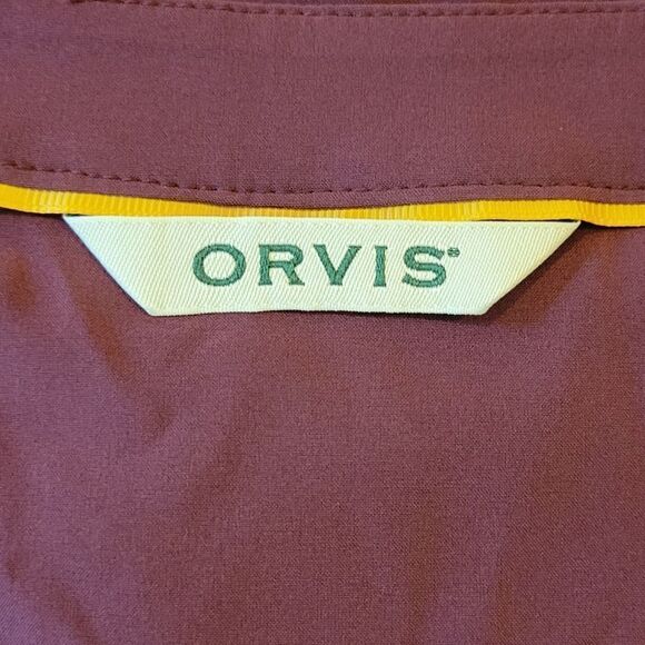 Orvis Maroon Notiched V-neck 3/4 Sleeve Zip Pocket Top Size L - Picture 5 of 9